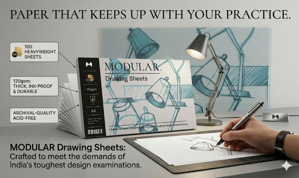 MODULER. Drawing Sheets Pack 120 GSM A4 Acid Free — Sketching Practice for UCEED NID Architecture Design Entrance