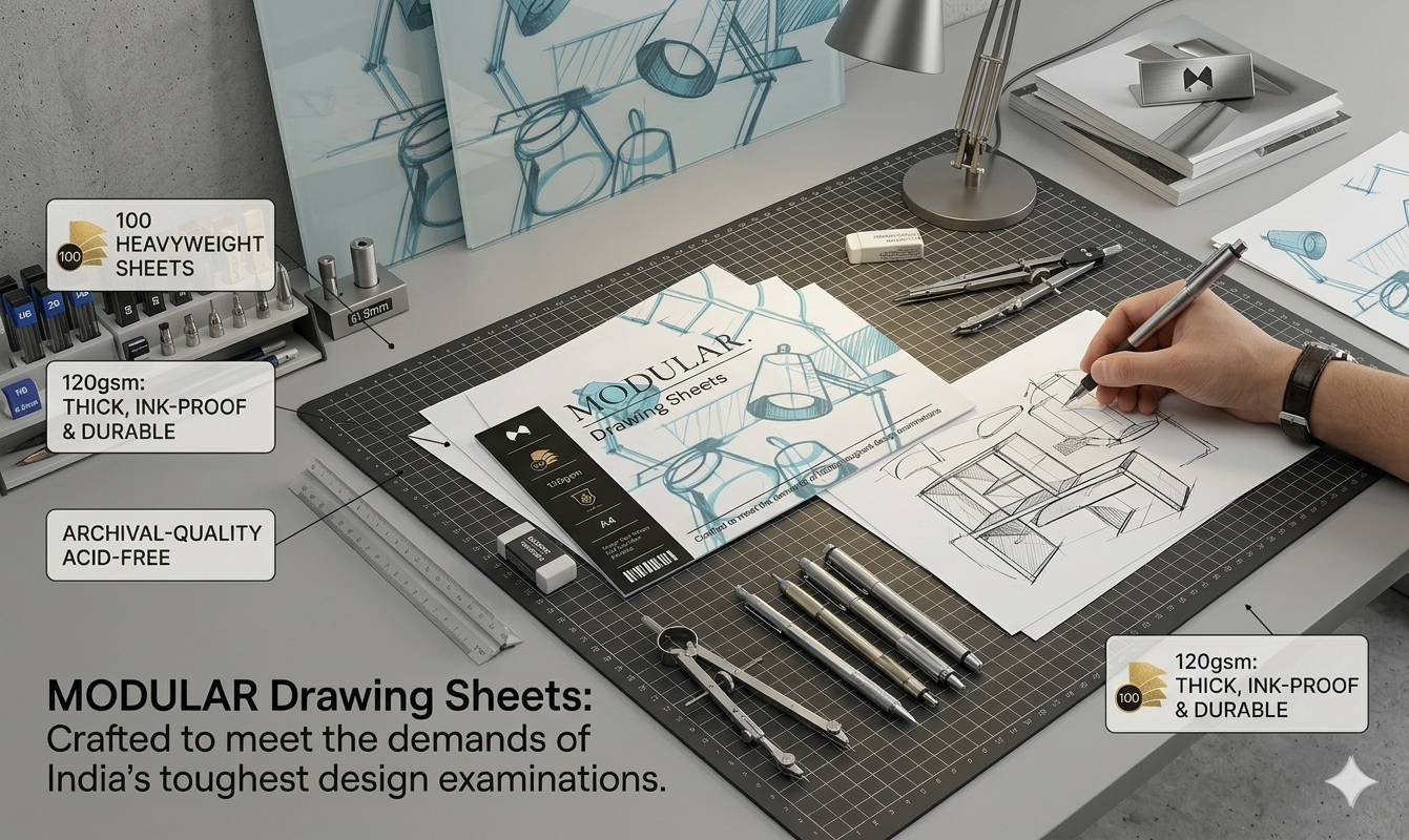 MODULER. Drawing Sheets 120 GSM Acid Free A4 — Architectural and Product Design Sketching for UCEED NID Entrance.