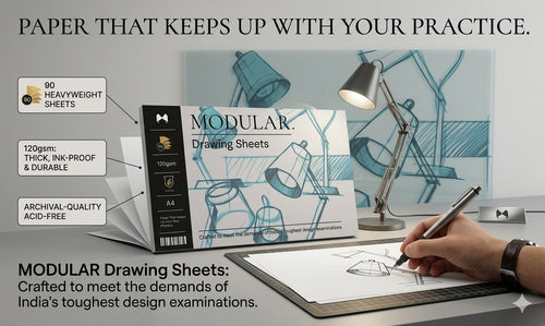 MODULER. Portfolio Pack 90 Sheet Drawing Pad 120 GSM A4 Acid Free — Sketching Practice for UCEED NID Design Entrance
