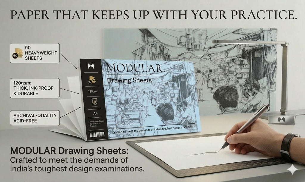 MODULER. Drawing Sheets Pack 120 GSM A4 Acid Free — Sketching Practice for UCEED NID Architecture Design Entrance