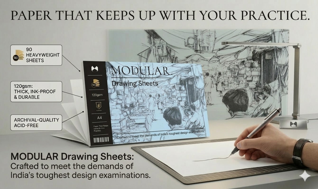 MODULER. Drawing Sheets Pack 120 GSM A4 Acid Free — Sketching Practice for UCEED NID Architecture Design Entrance