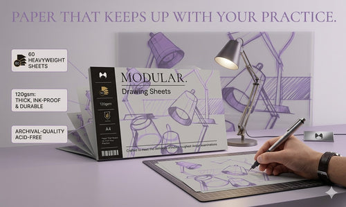 MODULER. Studio Pack 60 Sheet Drawing Pad 120 GSM A4 Acid Free — Sketching Practice for UCEED NID Design Entrance
