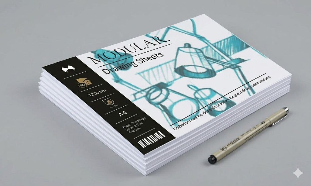 MODULER. Master Pack 90 Sheet Drawing Pad 120 GSM A4 Acid Free — For UCEED NID Architecture Design Entrance Practice