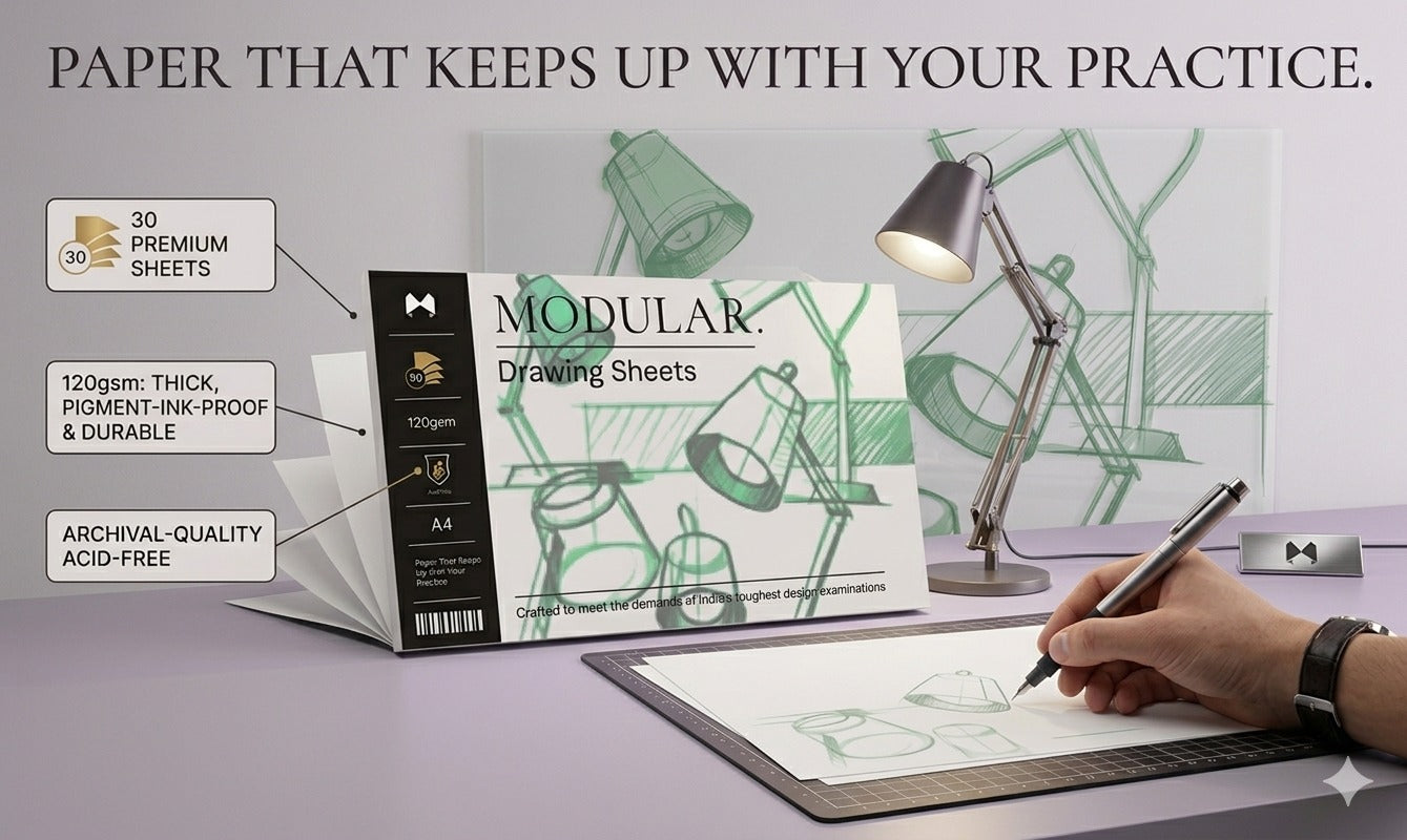 MODULER. Studio Pack 30 Sheet Drawing Pad 120 GSM A4 Acid Free — Sketching Practice for UCEED NID Design Entrance