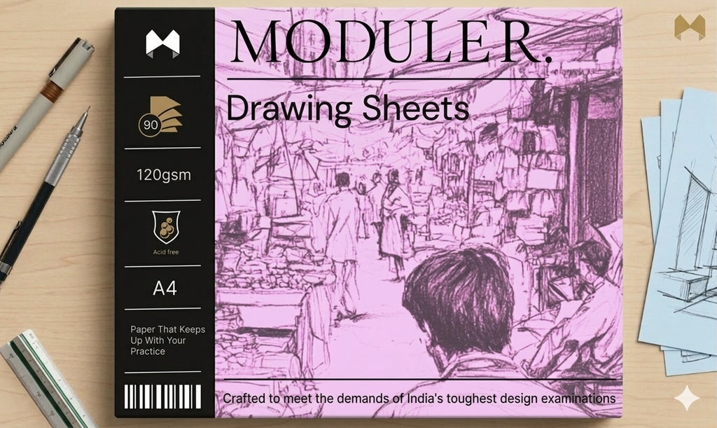 MODULER. Master Pack 90 Sheet Drawing Pad 120 GSM A4 Acid Free — General Sketching and Drawing Practice for Design Entrance